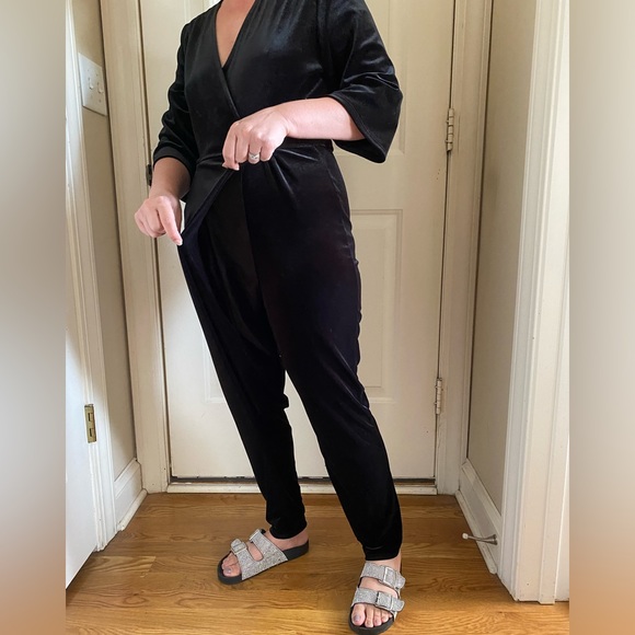 Monki Velvet Black Wrap Front Gothic Jumpsuit women’s size XS - Picture 7 of 16